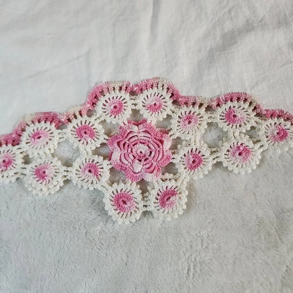 Vintage White Cotton Table Runner With Crocheted Edges